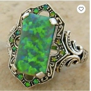 Green Fire Opal Cocktail Ring Sizes 7.5 9 art Deco Vintage Inspired